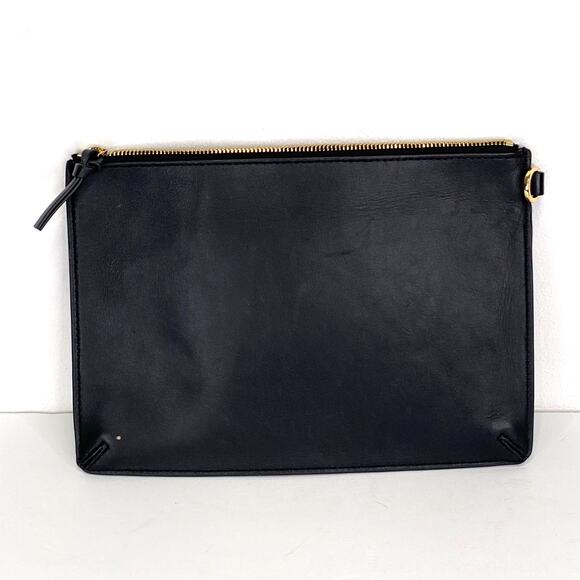 Tory Burch Black Leather Zip Pouchette Flat Makeup Essentials Designer Pouch - Picture 3 of 5